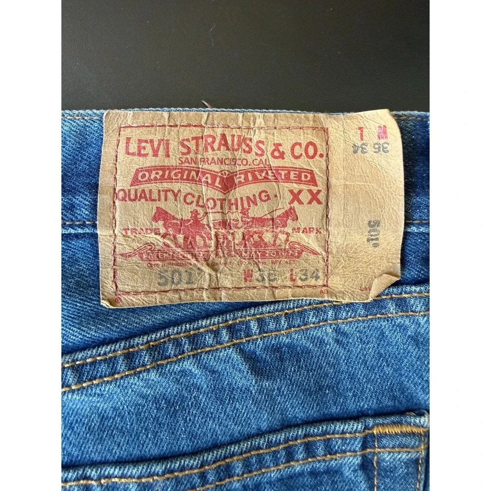 36x34 Levi's 501 Original Vintage Straight Leg Button-Fly Jeans Blue 100% Cotton